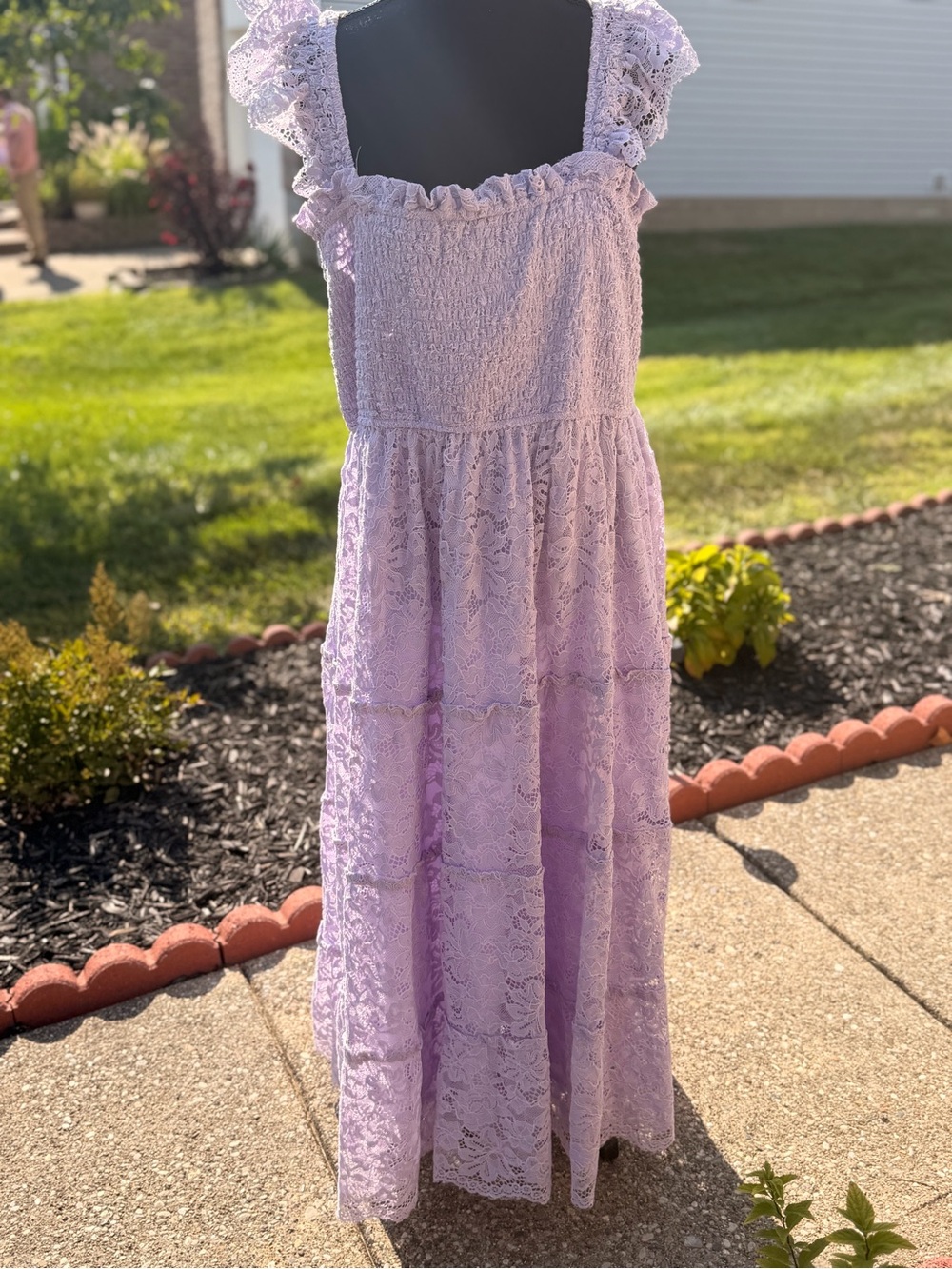 ARULA Lavender Lace Maxi Dress with Ruffled Straps